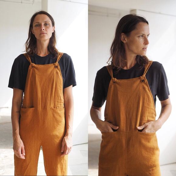 Beaton Linen Pants - BEATON STUDIO 100% Linen Overalls in Rust Size XS